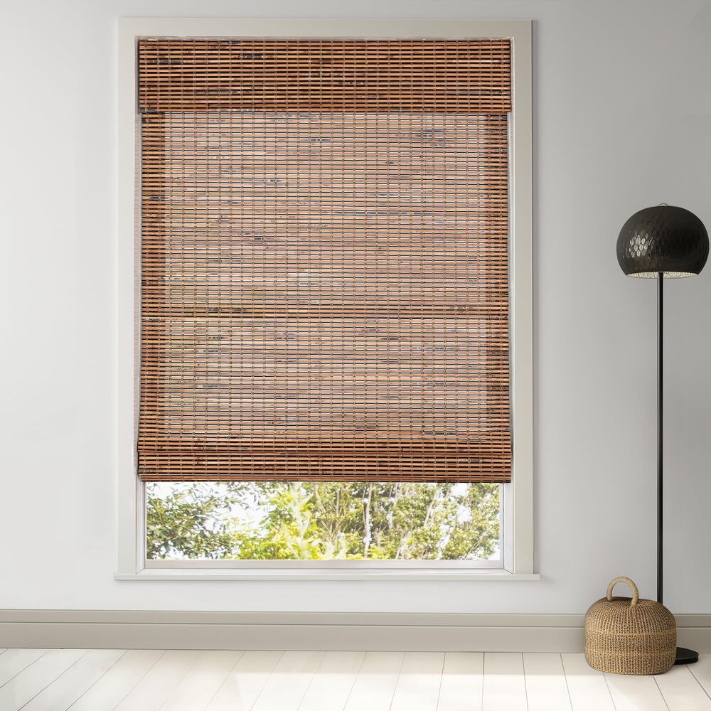 Single 35" W x 48" H Cordless Bamboo Roman Shades, Light Filtering Bamboo Blinds